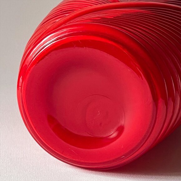 Vintage Anchor Hocking Red Glass Vase Art Deco Ribbed Draped Pleated 12.5” Tall - Picture 8 of 13